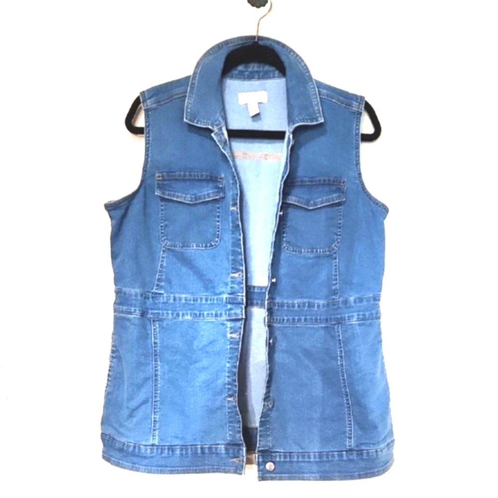 Denim & Co Classic Stretch Indigo Denim Vest Size Medium